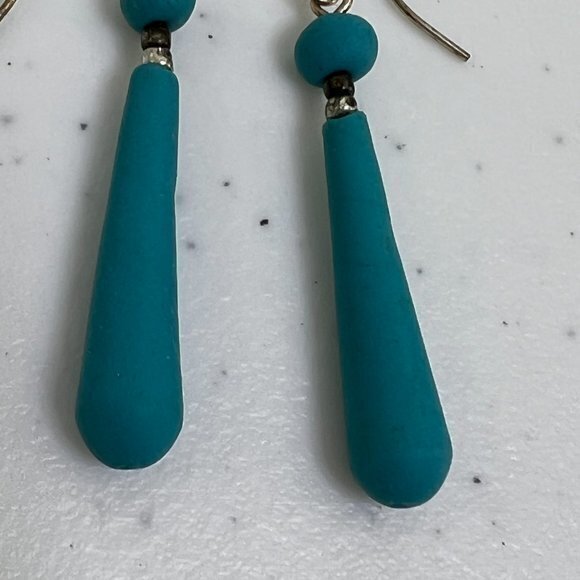 Faux Turquoise Earrings Drop Dangle Silver Tone Long Southwestern Beaded Used, s - Picture 3 of 5
